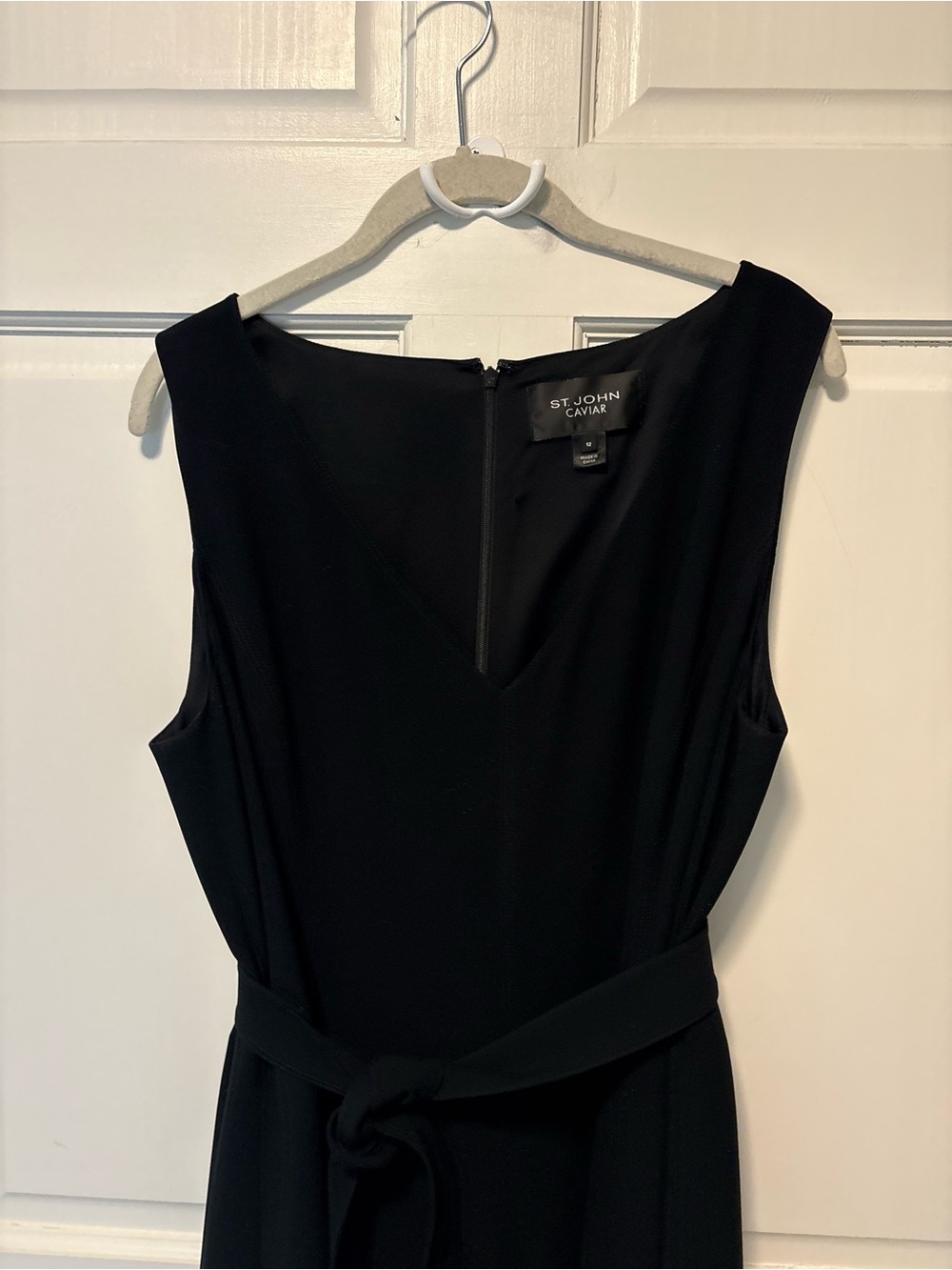 St John Caviar black sleeveless a-line midi belted women’s dress 12 l large - Picture 2 of 5